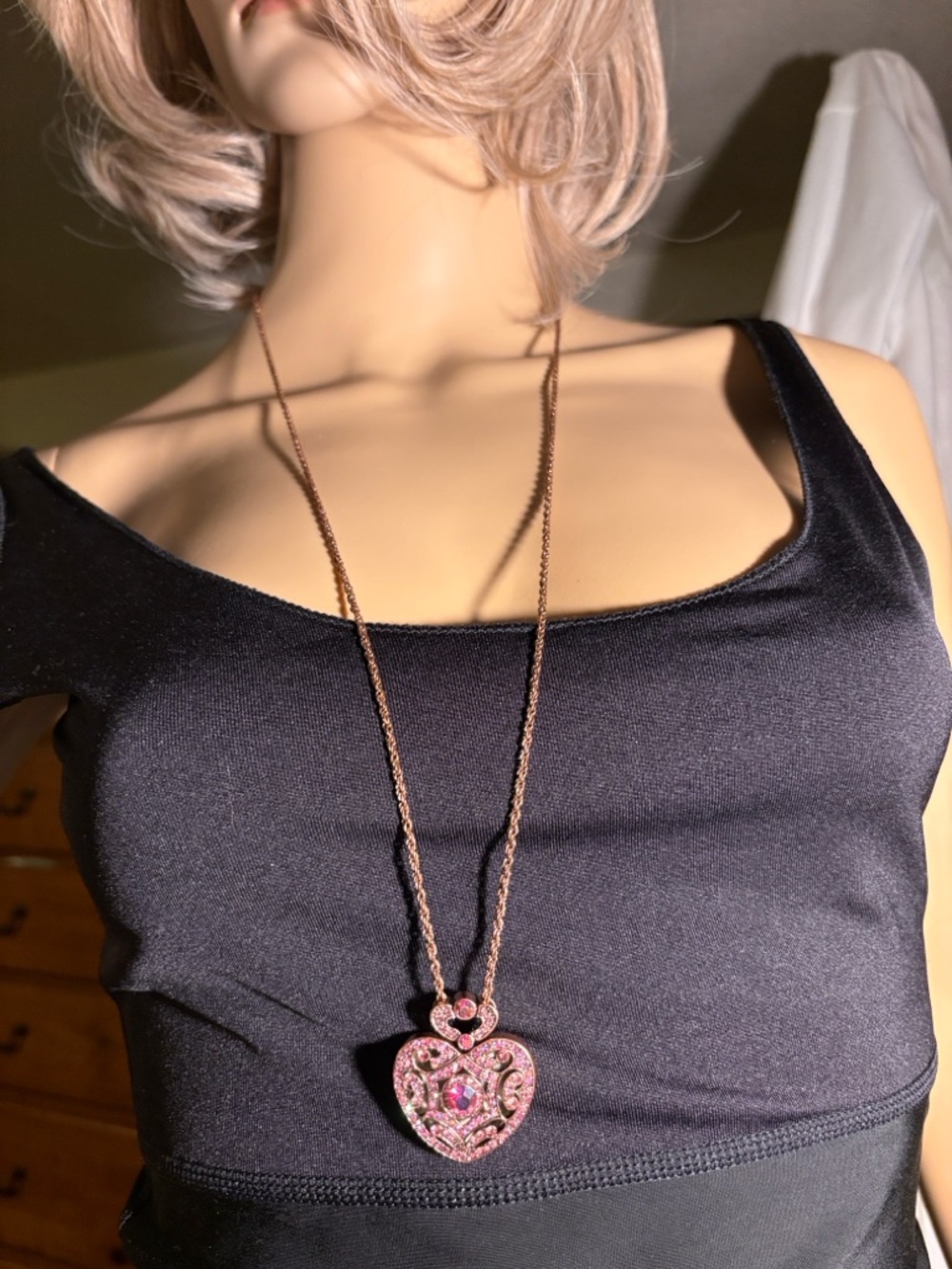Kirks Folly Rose Gold-Tone Heart Locket Necklace with Pink Crystals